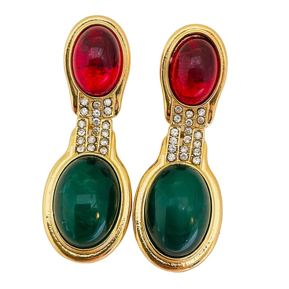 NEW vintage runway style glass gold plated statement earrings